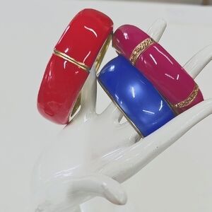 Vtg Hinged & Elastic Braclets In 2 Tones Of Pink & Blue. Gold & Silver Tone Set